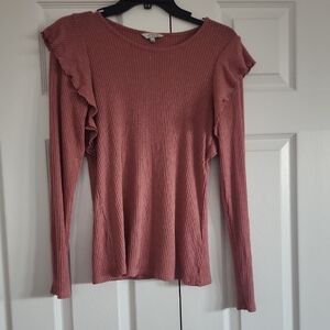 Lucky Brand Mauve Ruffled Long Sleeve Top